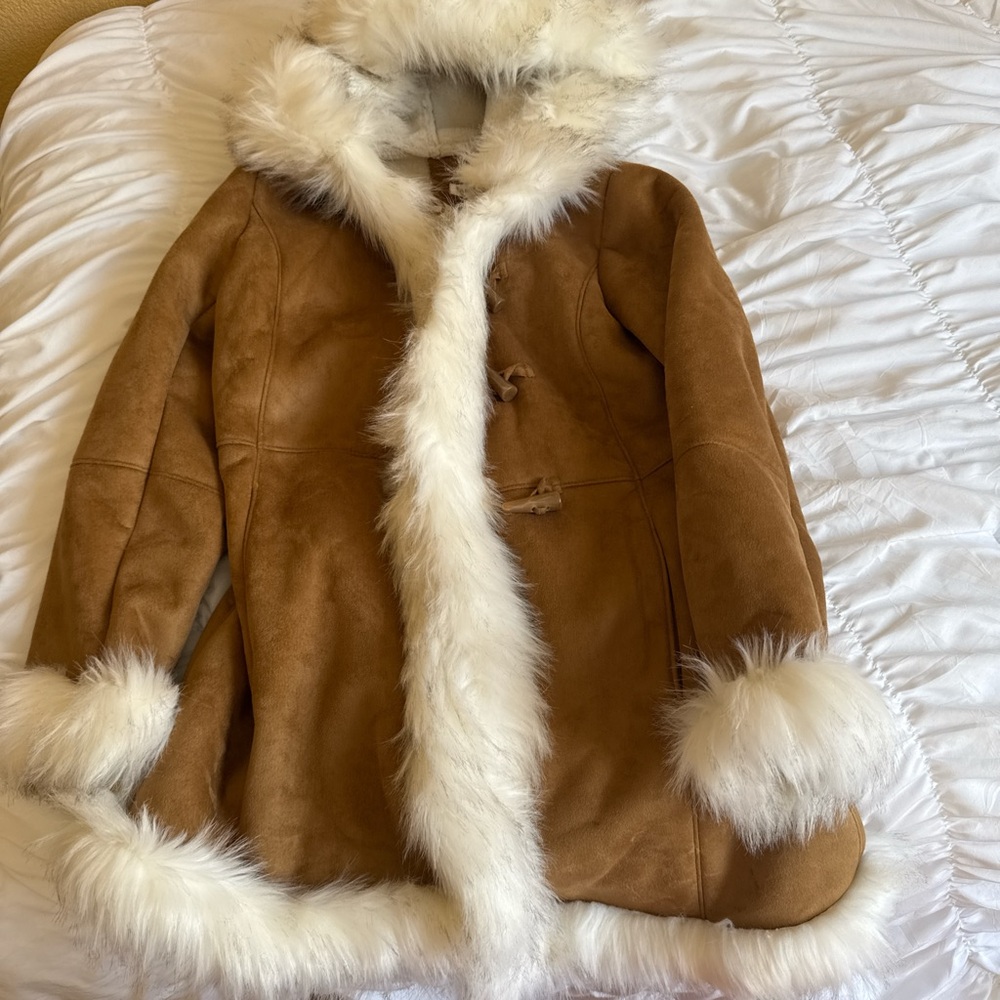 Fabulous Furs Cream and Brown Faux Fur Coat